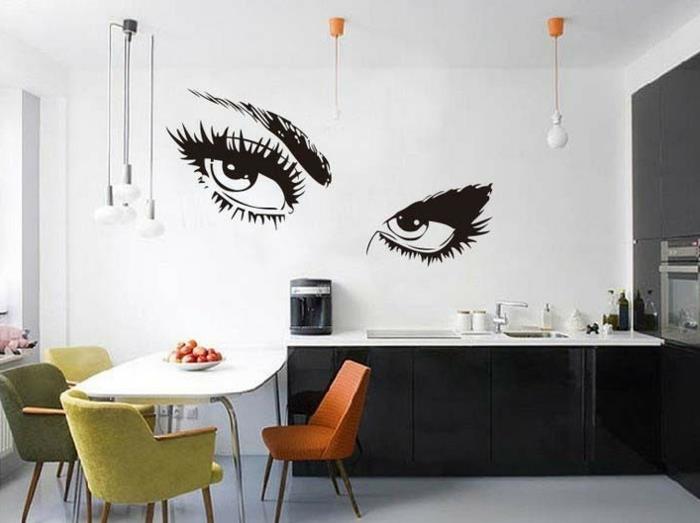 luova seinän suunnittelu keittiön seinätarrat värilliset keittiön tuolit