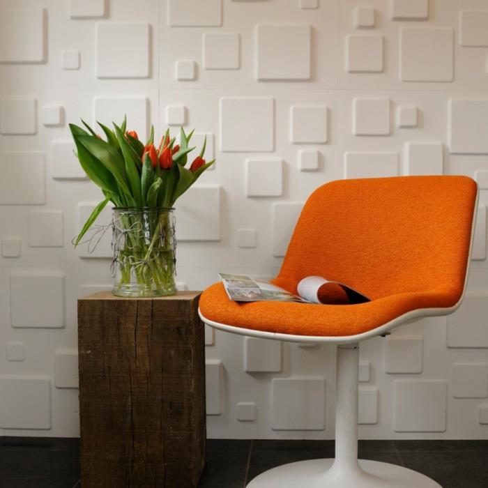 luova seinän suunnittelu oranssi nojatuolin sivupöydän kasvi