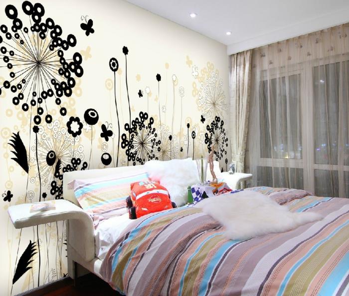 luova seinäsuunnittelu makuuhuone sisustaa kukka -seinätarrat