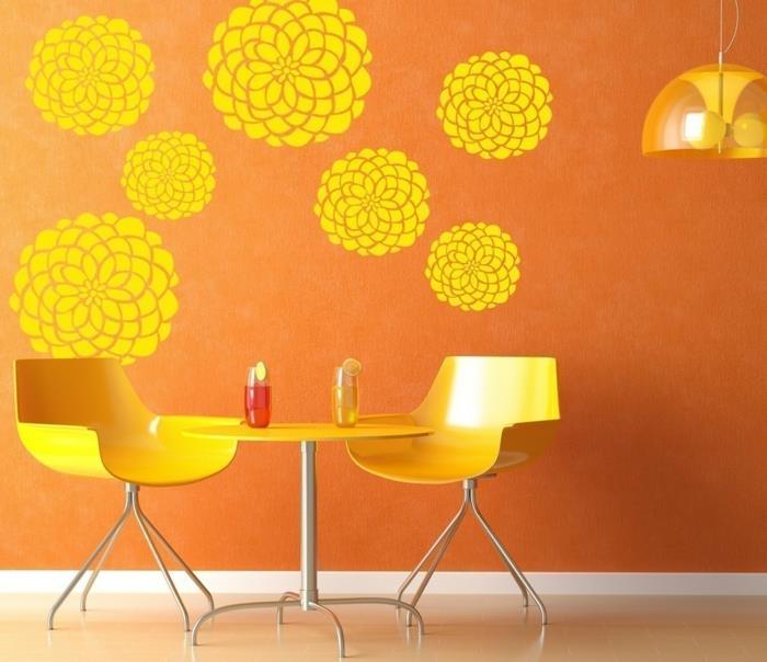 Seinäkuvio seinäsuunnittelu seinäsuunnittelu väri suunnittelu seinä tarra kukat keltainen