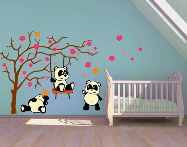 luova seinän suunnittelu seinä tarrat vauva huone panda karhu puu seinätarrat