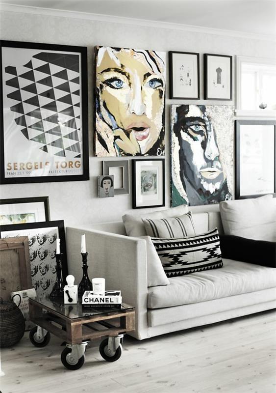 luova seinäsuunnittelu olohuone seinämaalaus sohva popart tyyli pop art