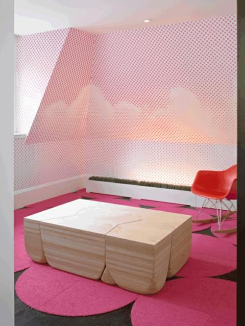 luova modulaarinen puinen pöytäsuunnittelu matto vaaleanpunainen pyöreä