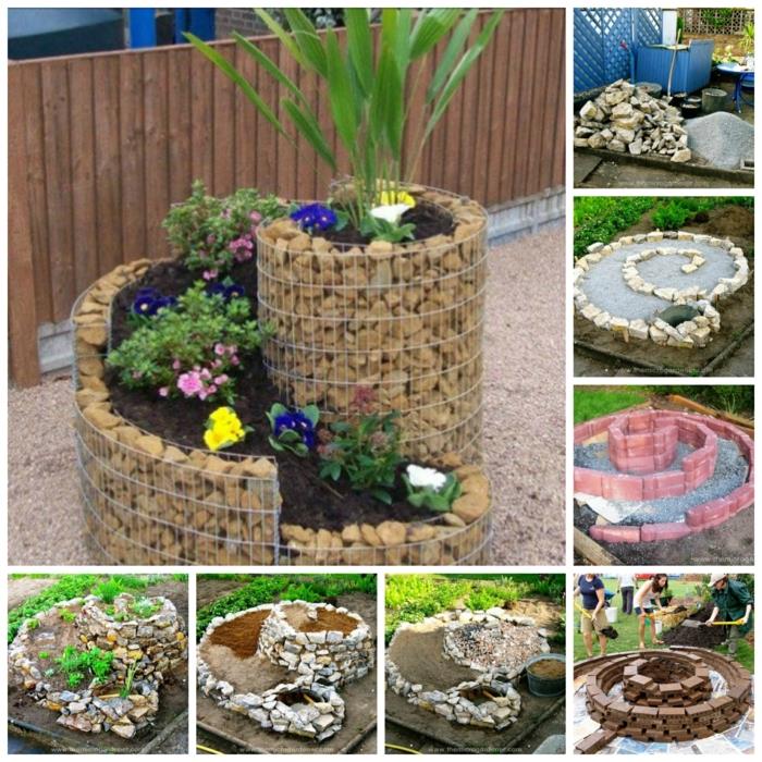 yrttikierukka kivi pienet kivet täynnä kukintaa loistavia esimerkkejä yrttispiraalin rakentamisesta