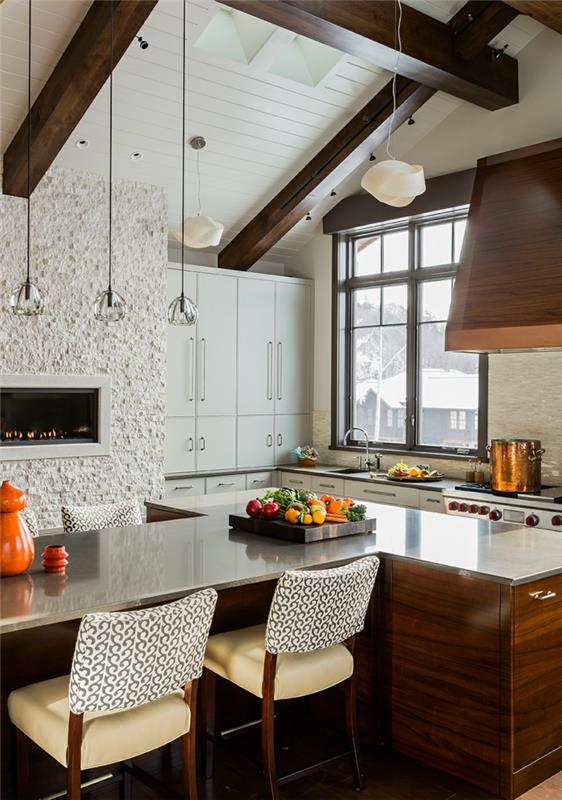 keittiö kalteva katto moderni ruoanlaittoalue keittiösaari