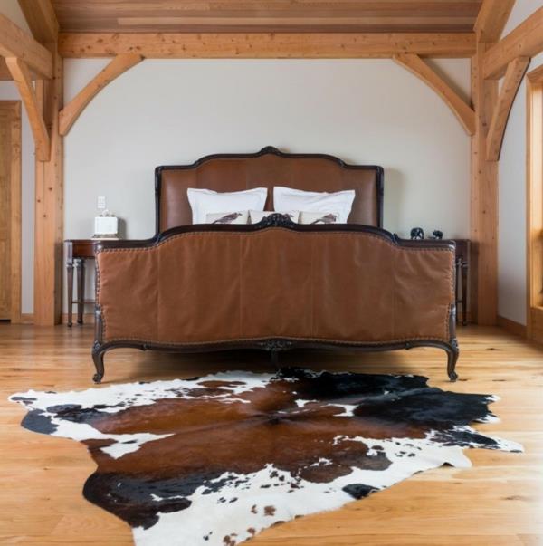 lehmännahka matto makuuhuoneen sängynmatot verhoiltu sänky ruskea nahka