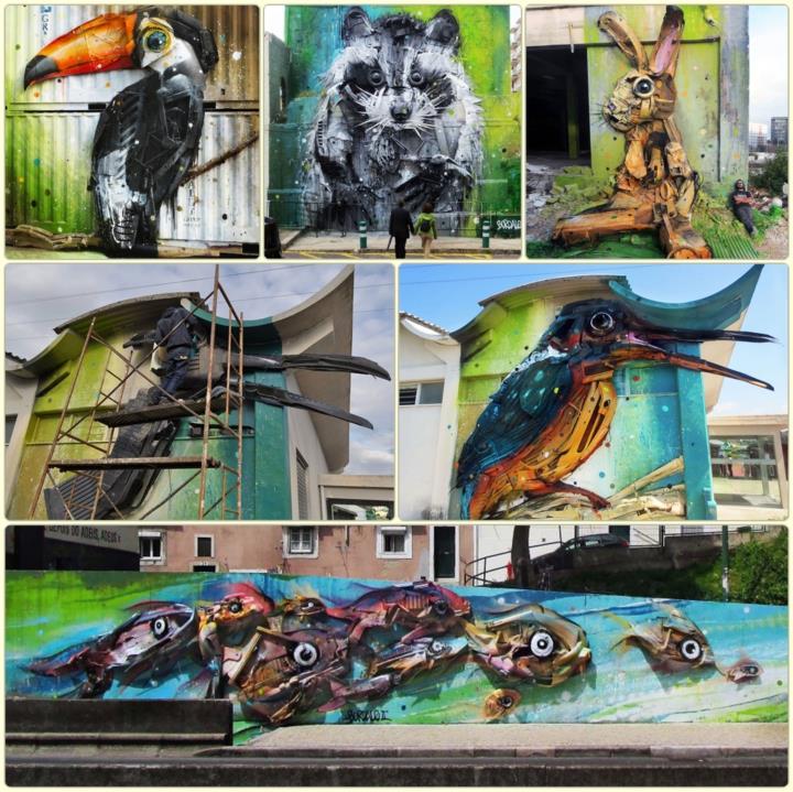 taidetta roskista Bordalo -katutaiteilija Segundo kierrättää taidetta