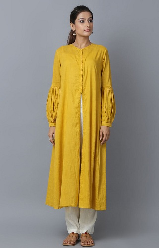 Sennepsgul bomuld Kurta med bukser