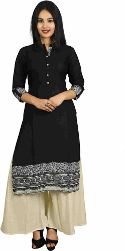 Casual Solid kvinders sort Kurti