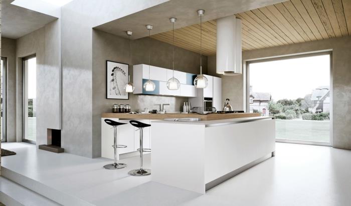lamppu keittiö moderni keittiö saari riippuvalaisimet valkoinen lattia