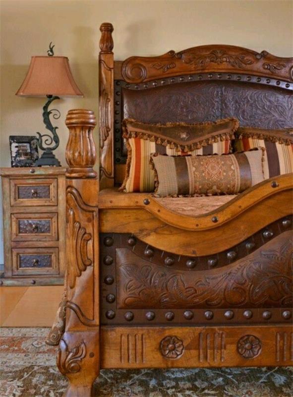 massiivinen makuuhuone maalaistalon huonekalut moderni nahka puinen sängynrunko