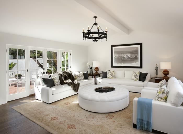 maalaistyyliset huonekalut nykyaikainen matto viileä pyöreä sohvapöytä