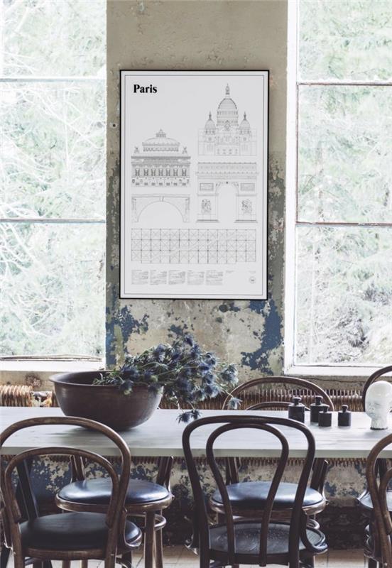 maalaistyyliset thonet -tuolit ruokasali ruokapöytä vintage -tyyli