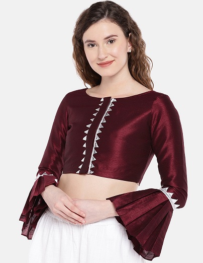 Maroon plisserede ærmer Readymade bluse