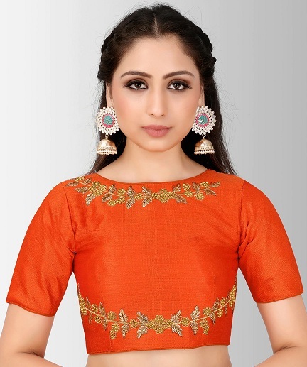 Orange bluse med broderi