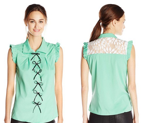 Designer Sea Green Collar Neck Top