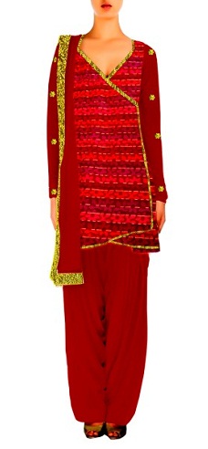 Rød Angrakha Salwar -dragt