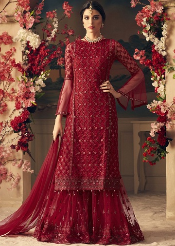 Rød Salwar Kameez pakistansk