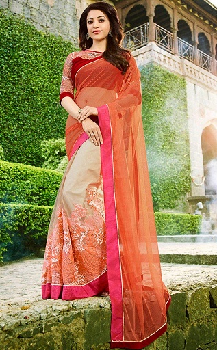 Kajal Agarwal Pink Orange Saree