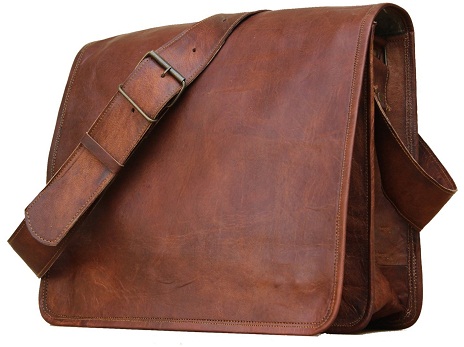 Messenger taske i læder med bærbar computer