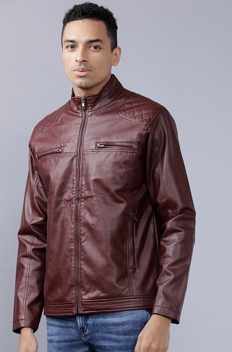 Highlander Solid Faux Fur Winter Leather Jacket til mænd
