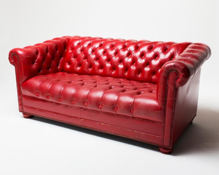 nahkasohva chesterfield -sohva punainen sileä nahka