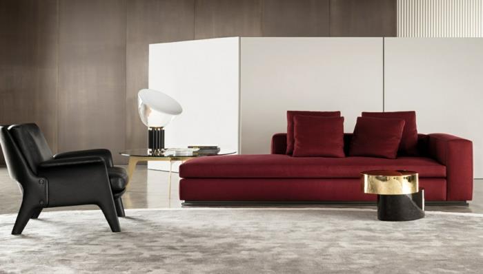 nahkainen nojatuoli punainen sohva tyylikäs matto