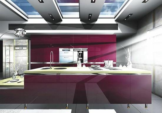 violetti värivalikoima keittiössä kiiltävät sisäänrakennetut keittiökaapit