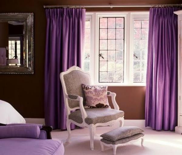 violetit verhot ikkunaverhot makuuhuoneen nojatuoli jakkara