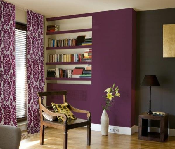 violetit verhot ikkunaverhot makuuhuoneen seinän värit