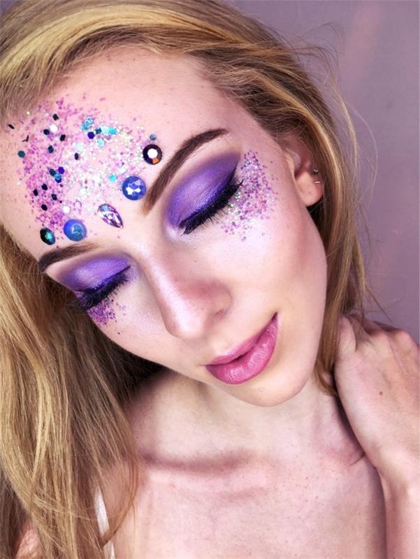 violetti meikki luomiväri strasssteien muodostavat karnevaalin
