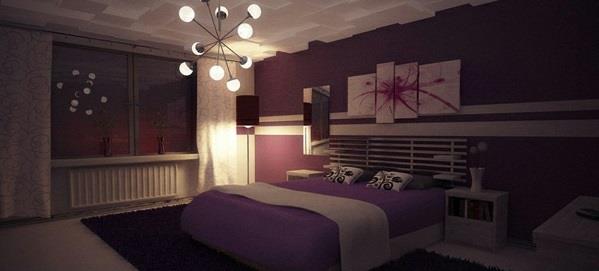 violetti makuuhuoneen suunnitteluideoita seinäkoristeita