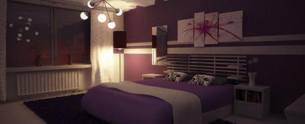 violetti makuuhuoneen seinäkoriste vuodevalaistus