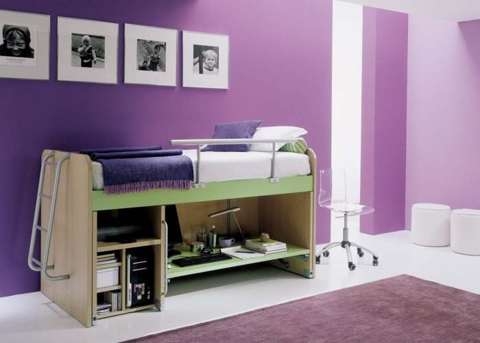 violetti matto lastenhuone violetti seinämaali toimiva sänky