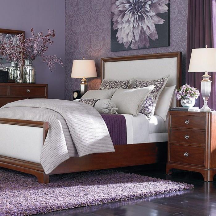 violetti matto makuuhuone violetti seinämaalaus tapetti tyylikäs makuuhuoneen sisustus