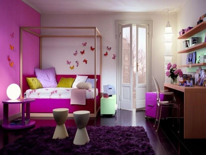 violetti matto kotiideoita lastenhuone vaaleanpunaiset seinät tyttöjen huone