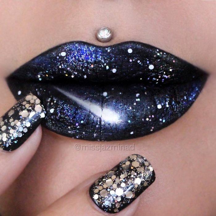 huulet muodostavat meikkijuhlia ideoita glitter kynsilakka nageldesign
