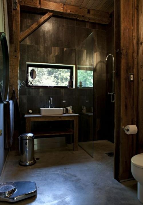 maaseudun kylpyhuoneen suunnitteluideoita maalaismainen tumma tunnelma