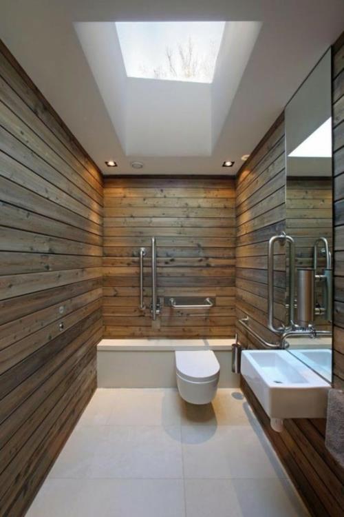 maaseudun kylpyhuoneen suunnitteluideoita maalaismainen sisustus puuseinän suunnittelu