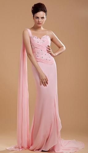 One Shoulder Pink Brudepigekjole