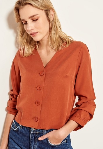 Orange langærmet skjorte til kvinder