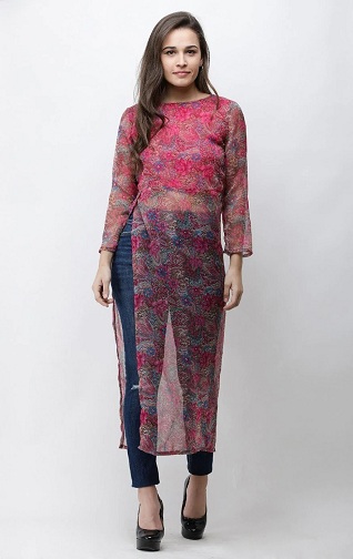 Chiffon side slids lange tunika -toppe