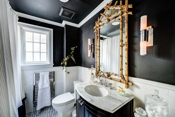 ylellinen kylpyhuone valkoinen marmori kullattu peilikehys