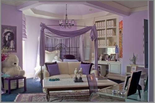 ylellinen sisustus makuuhuone vaalea laventeli