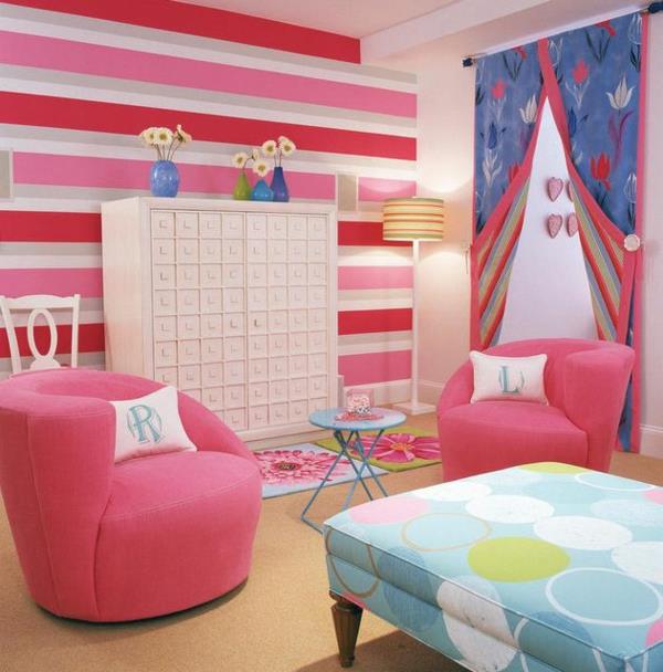 nuorten huone tytöille vaaleanpunainen seinäkoristeellinen nojatuoli