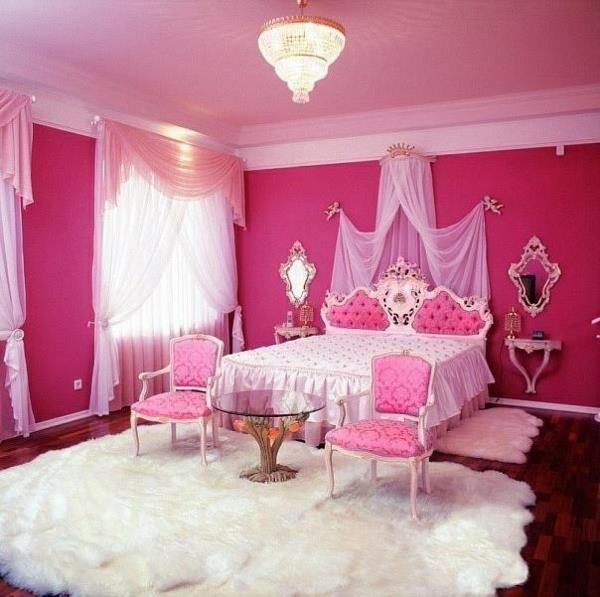 luxury-Youth-room-girl-pink-wall-canopy-bed-white-matt