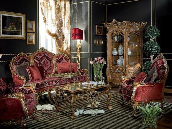 ylelliset huonekalut italialainen punainen sametti rikkaasti sisustettu