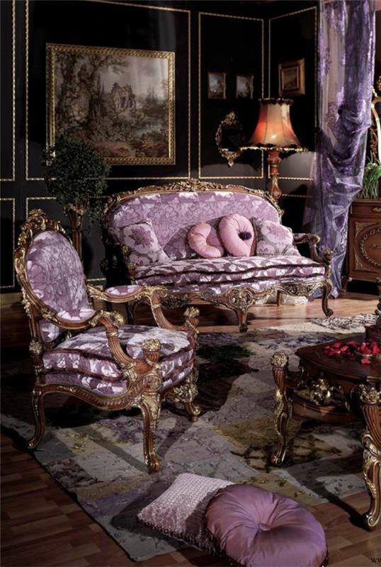 ylelliset huonekalut italialaistyyliset huonekalut suunnittelijakalusteet violetit tyynyt sohva