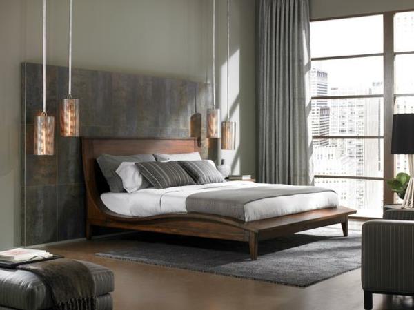 ylelliset makuuhuoneen graniittipaneelit ja lieriömäiset riippuvalaisimet