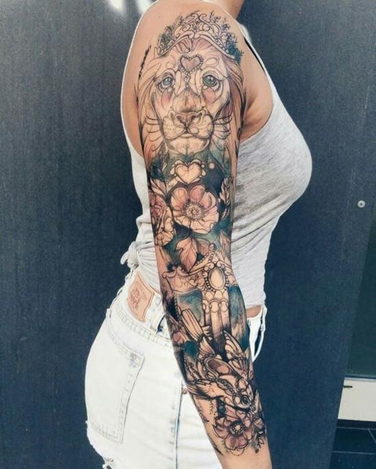 leijona kukka hiha tatuointi ideoita